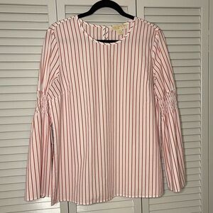 Michael Kors Bell Sleeve Orange and White Striped Blouse